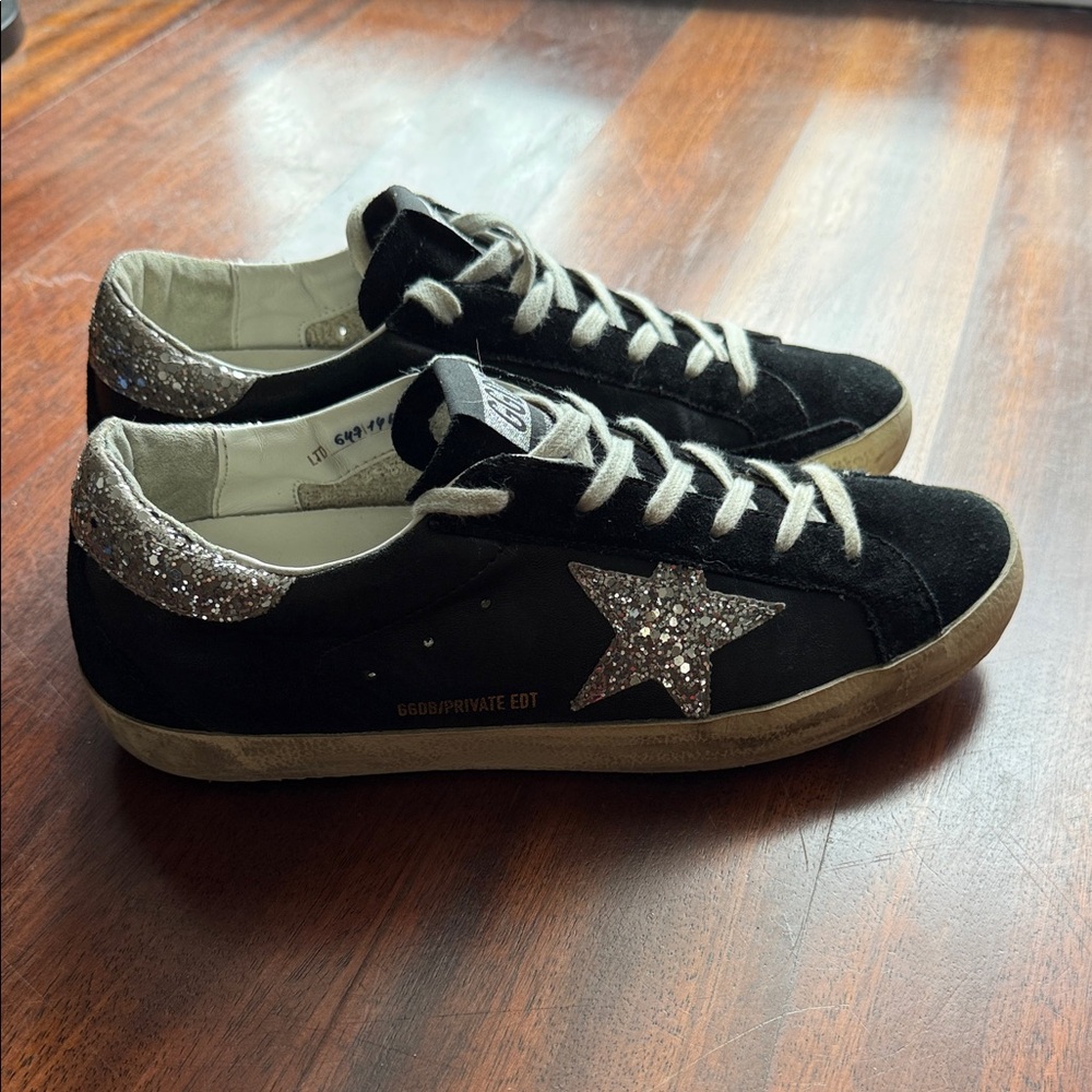 Golden Goose Limited Edition-Black & Silver Glitter StarWomen's Sneakers-Size 39 - Picture 9 of 15